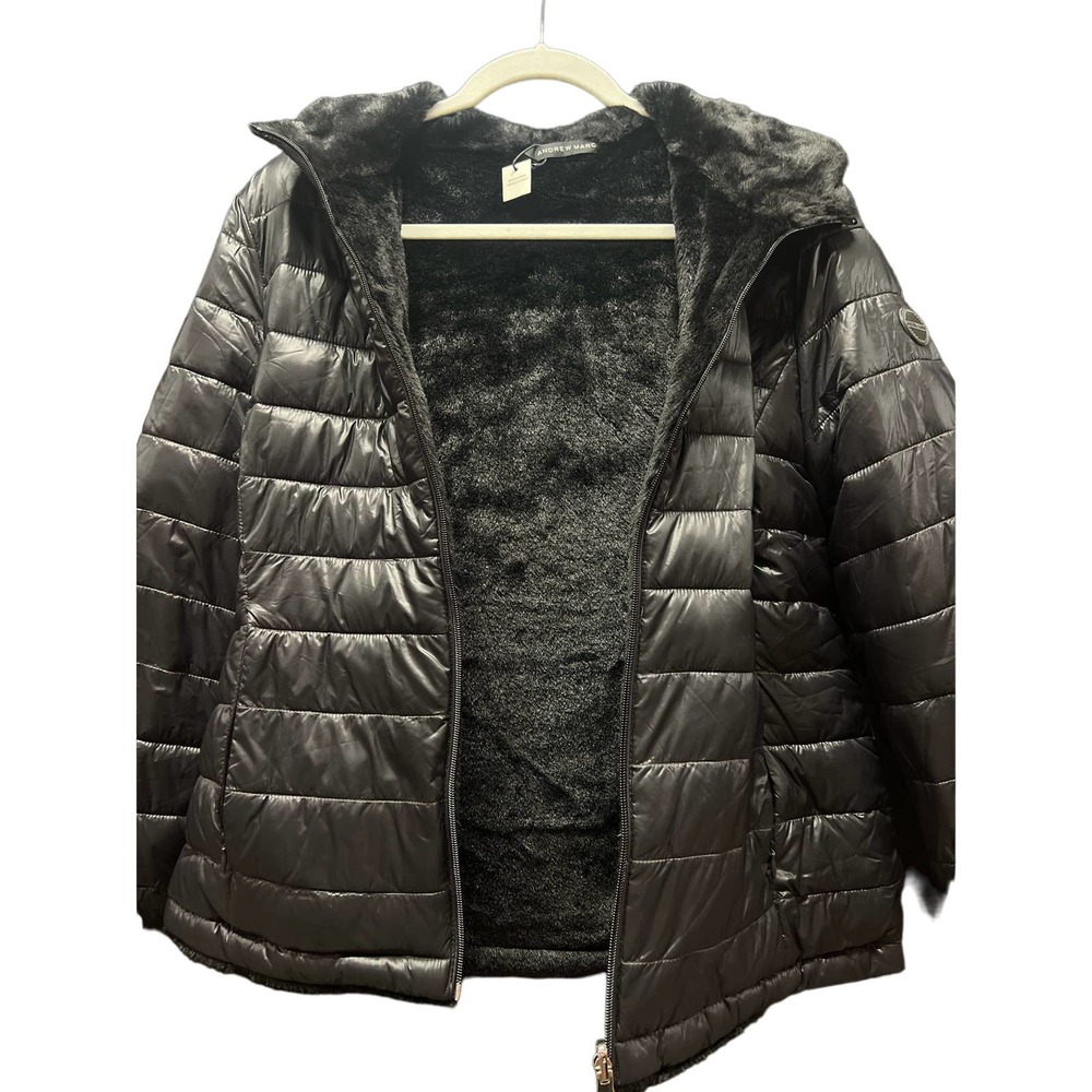 Andrew Marc Fur Lined Down filled Puffer Jacket in Black NWT Size M